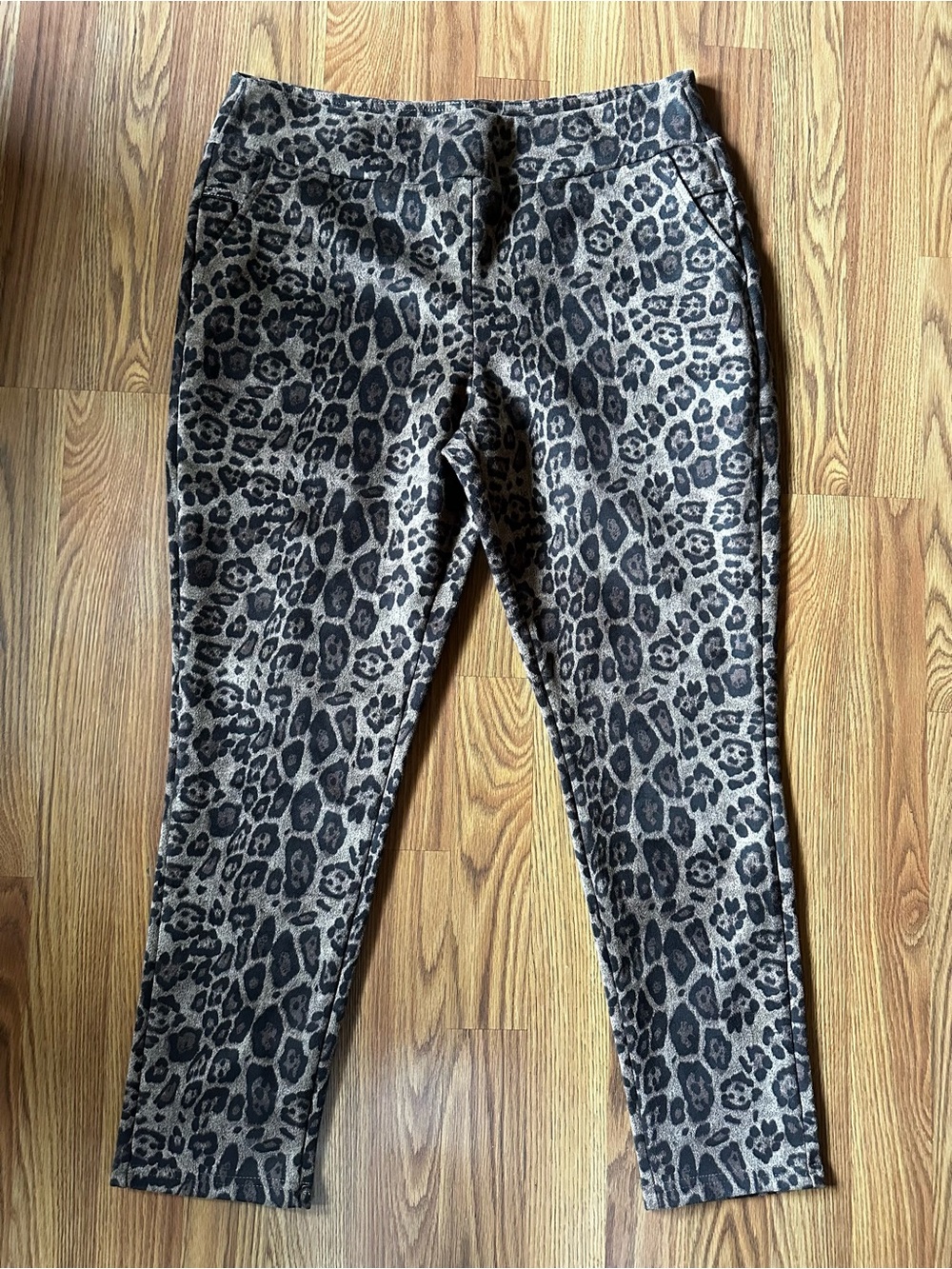 Charlie Paige Leopard Print Slim Pants in Taupe and Black